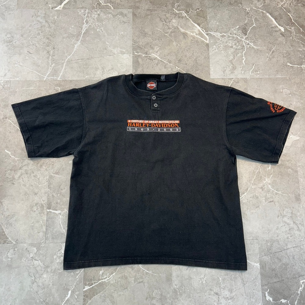 Vintage Harley Davidson Henley Shirt Mens XL 100 Years Embroidered Tee Biker